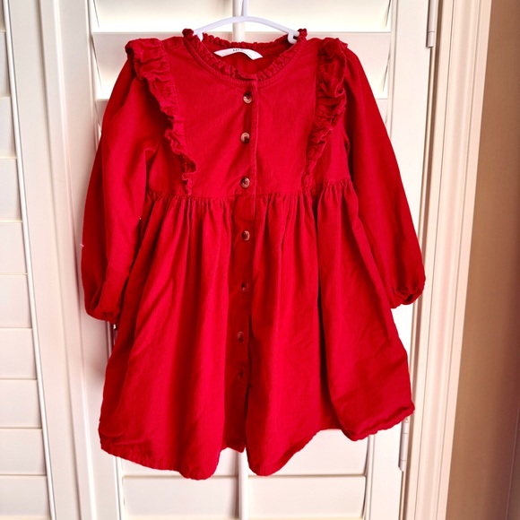 Marks & Spencer Other - Marks & Spencer Red Corduroy Dress Girls‎ 3T Ruffle Long Sleeve Holiday
